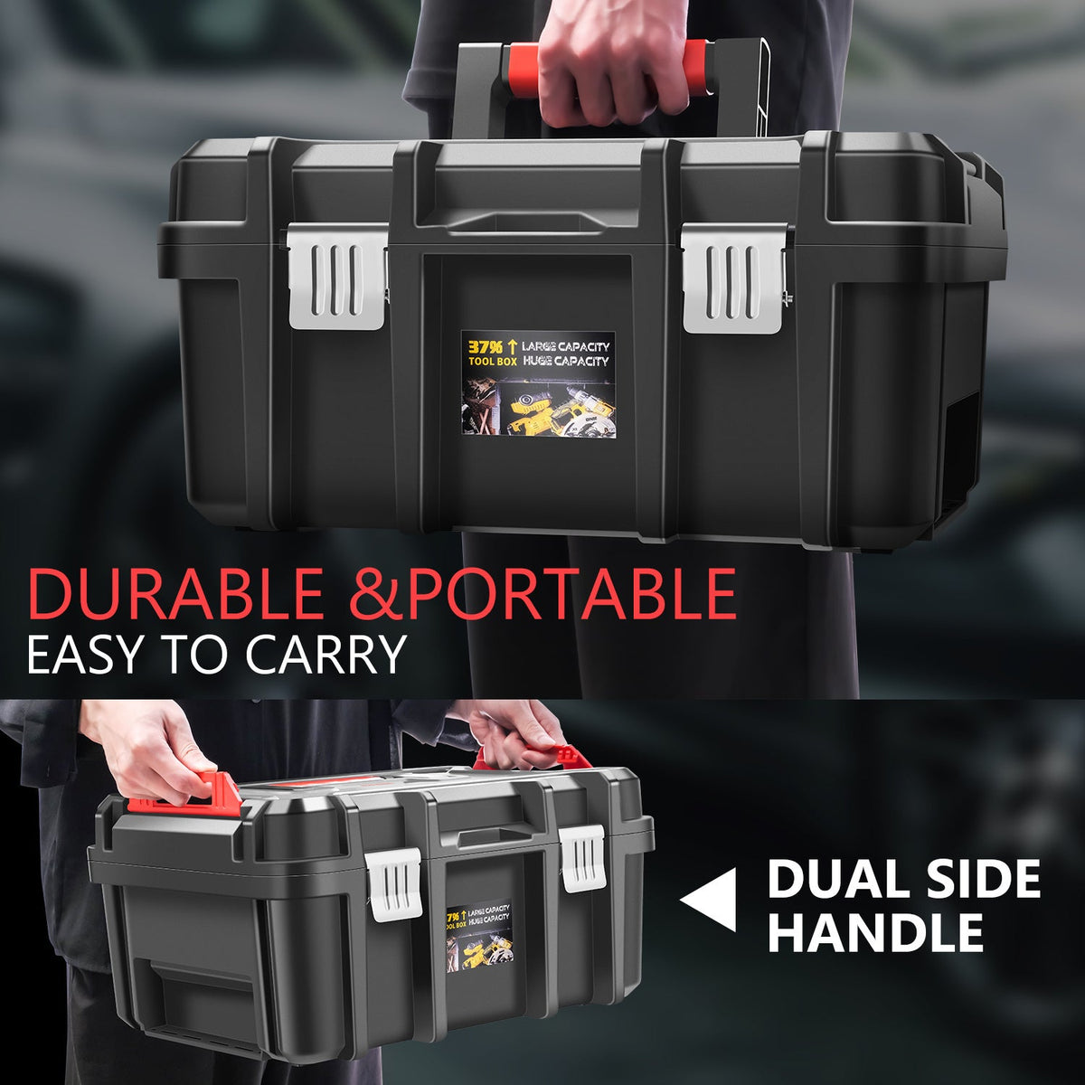 2-Piece Lockable Toolbox Set – Portable Tool Storage Organizer with Removable Tray, Double Lock, Large Capacity | Garage, Workshop & Home Use