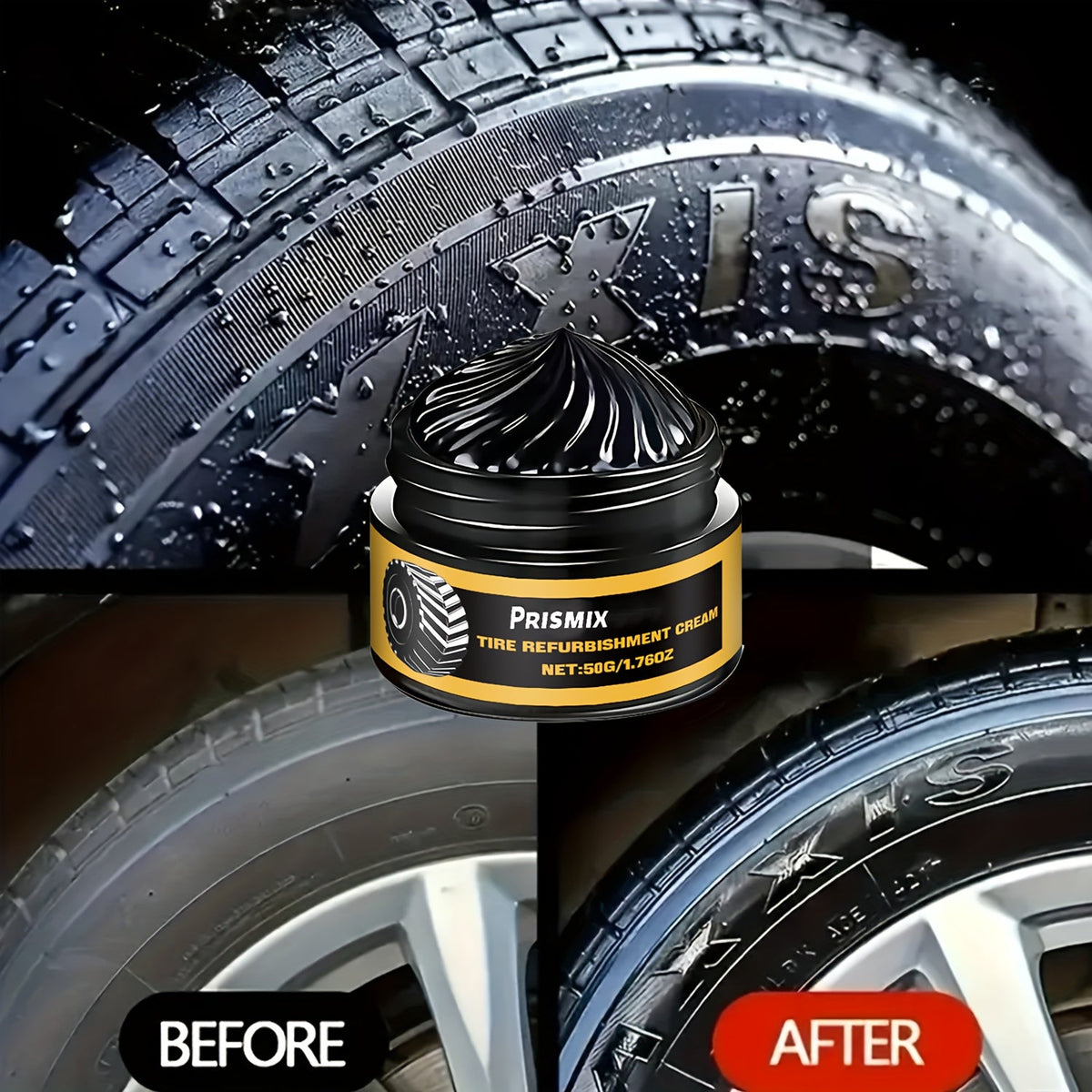 Tire Polishing & Retreading Paste 2-Pack 50g – Beeswax Formula for Lasting Shine, Rust Removal & Black Trim Restoration with Sponge