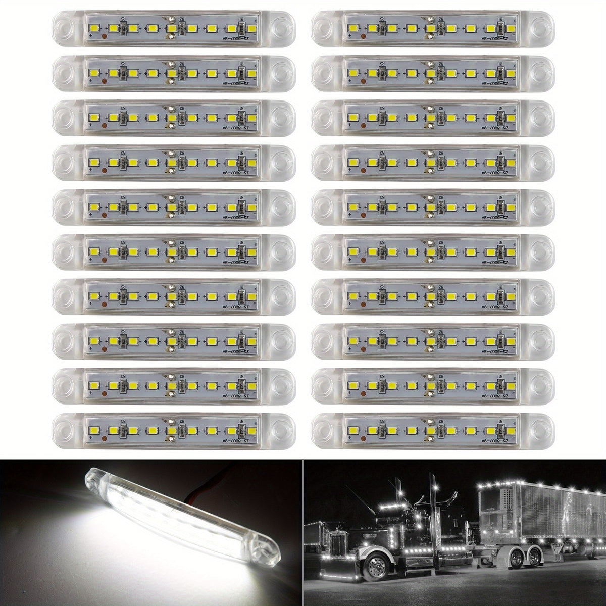 LED Side Marker Lights 12V 9-LED Indicator Lamp Bar 20pcs for Trucks Cars Trailers RVs White Red Amber Blue Green 2-Wire Easy Install