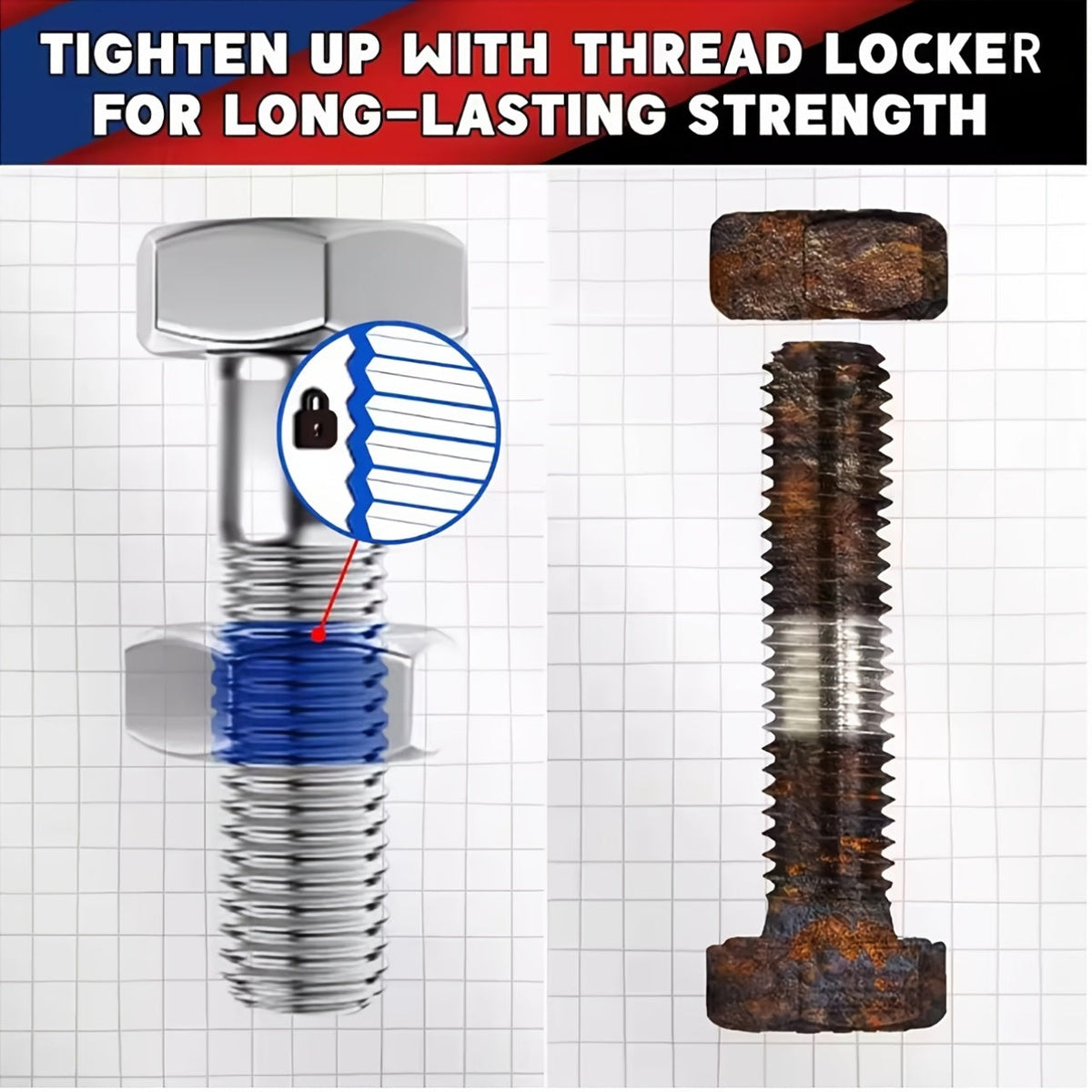 Threadlocker Adhesive 2/4pcs – Anaerobic Screw Locking Agent, Anti-Vibration Anti-Rust, Oil & Heat Resistant | Blue & Red for Metal Plastic Stainless Steel