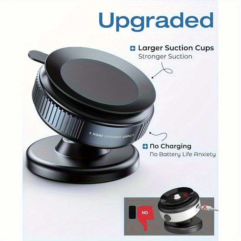Vacuum Magnetic Phone Holder 360° Adjustable, Upgraded Alloy Suction Cup Mount for Car Dashboard, Gym Mirror & Smooth Surfaces, Universal Smartphone Fit