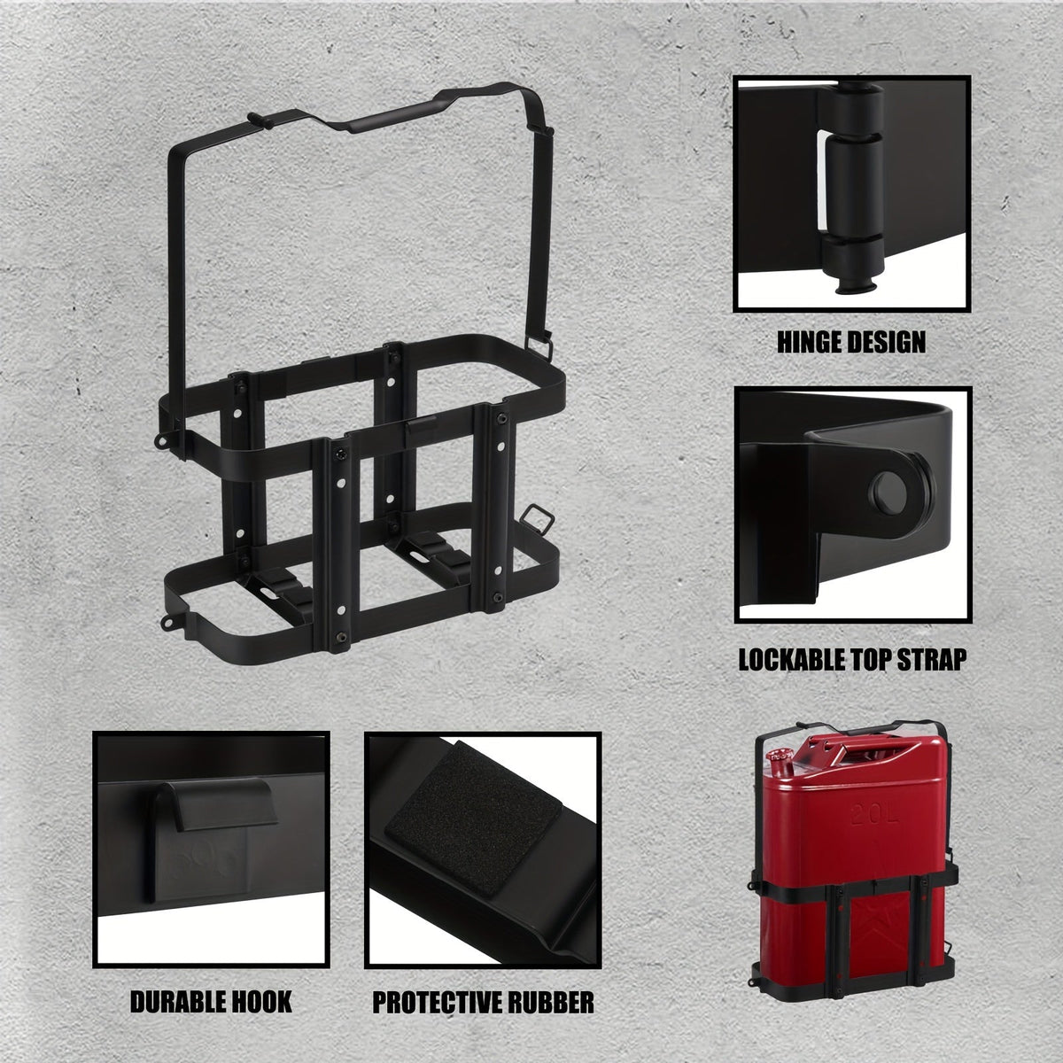 Jerry Can Holder Mount Lockable 20L NATO Steel - 5 Gal Mounting Bracket for Truck RV Motorcycle Overlanding, Cold-Rolled Steel, Rack Only