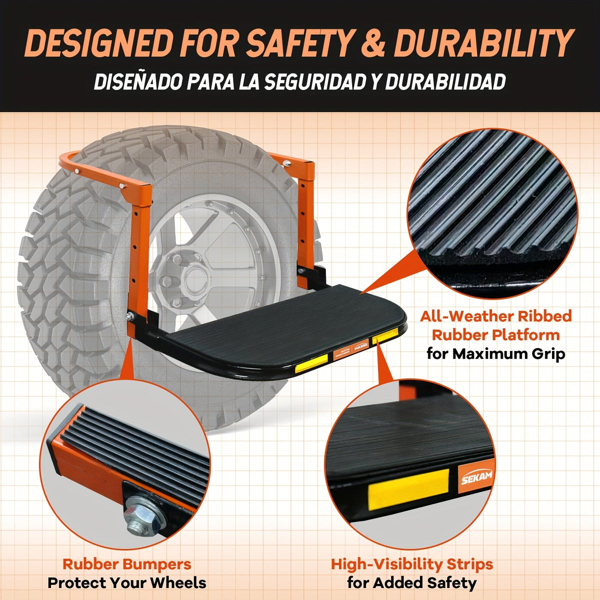 Tire Step Ladder for Truck SUV – Foldable Anti-Slip, Adjustable Height, 300/650 Lbs Capacity, Fits Tires Up to 13.5" Wide, Telescopic Roof Rack Climbing Step for Trailer Pickup
