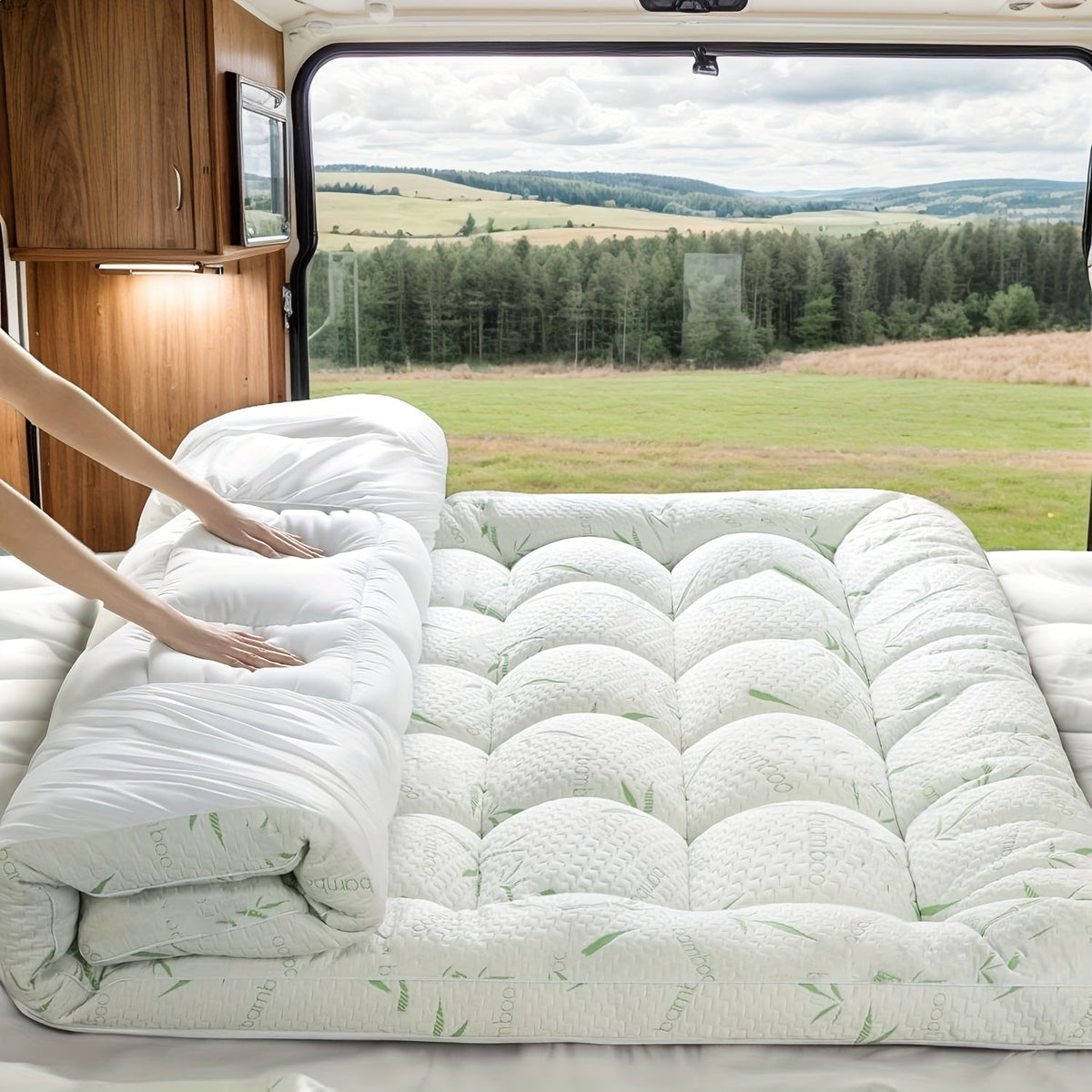 Cooling Mattress Topper Bamboo Viscose Extra Thick 8-21 Inch Deep Pocket Pillow Top Soft Down Alternative Fill for SUV RV Car Bed Twin XL Queen King Cal King