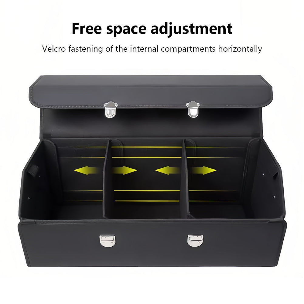Car Organizer Box PU Leather Multi-Compartment - Foldable Large Capacity Storage for SUV Truck Camper & Workspace, Durable Auto Interior Accessory