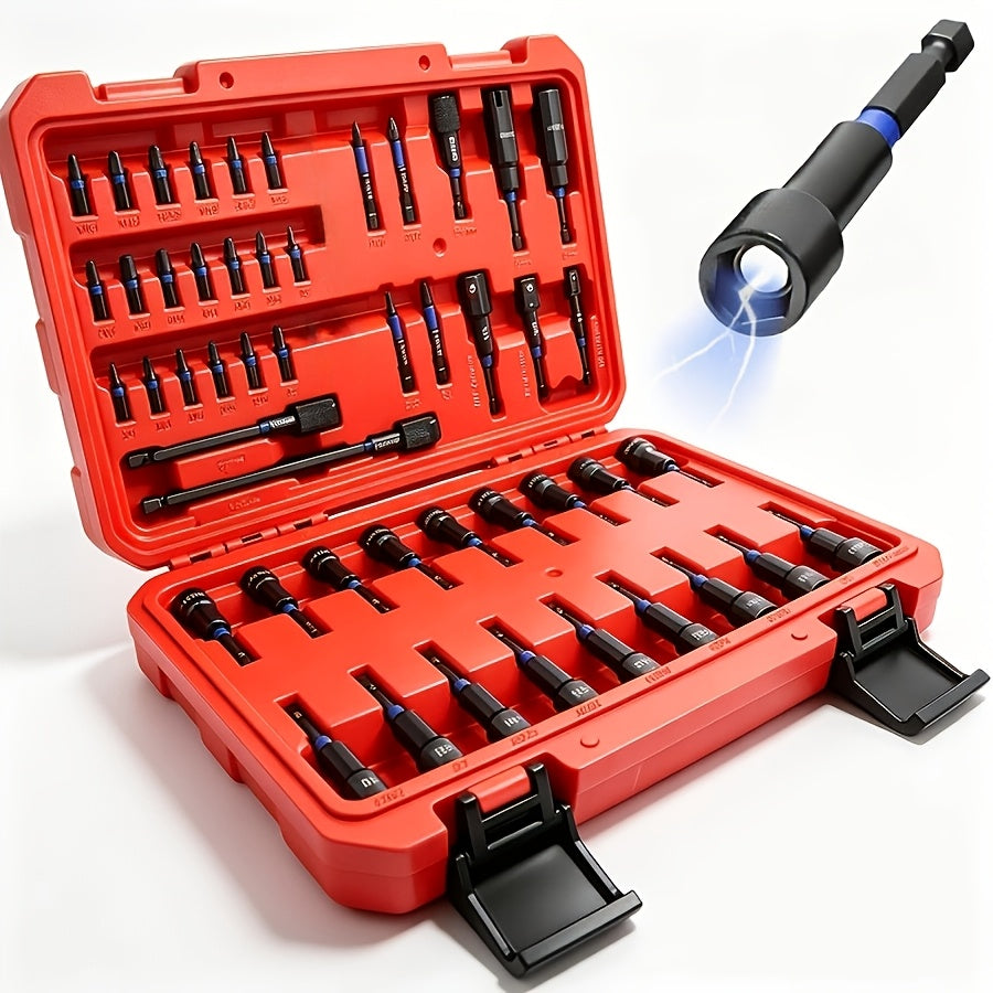 Magnetic Socket & Screwdriver Set 10-54pcs, 1/4" Hex Shank Impact Driver Bits, Chrome Vanadium Steel, SAE & Metric Nut Driver Drill Bit Kit — Canvas Bag or Red Box