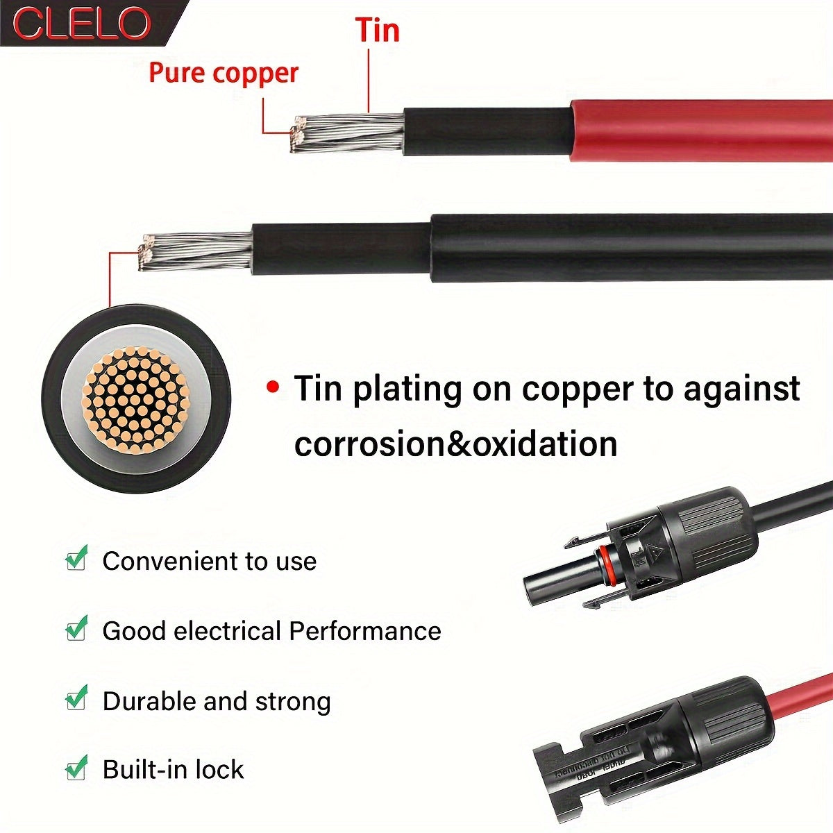 14AWG MC4 Solar Extension Cable 30FT | Male & Female Connectors, Copper Wire for RV, Car & Solar Charge Controller – ≤36V Outdoor Solar Wiring