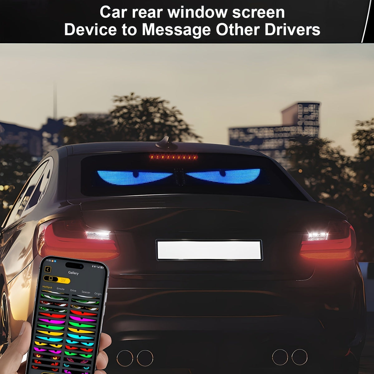 Programmable Scrolling LED Car Sign with App & Remote Control, USB Powered DIY Text Animation Graffiti Pattern, Rolling Display for Trucks SUVs Store Bar Hotel