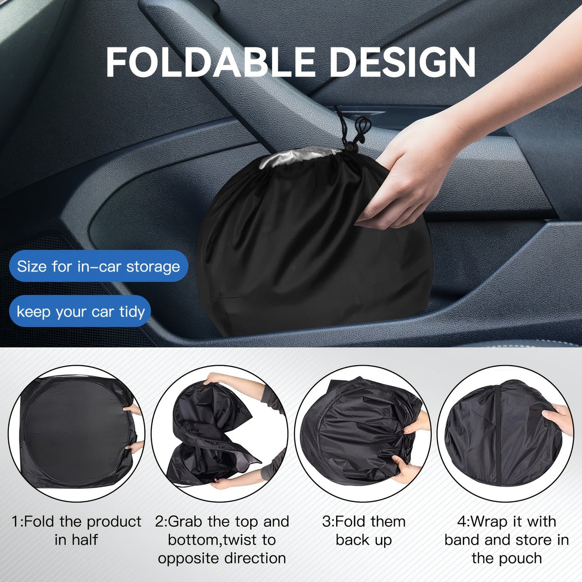 Windshield Sunshade with Side Window Covers – UV & Heat Block Privacy Protection | Suction Cup Universal Fit Car Sedan SUV Size M L