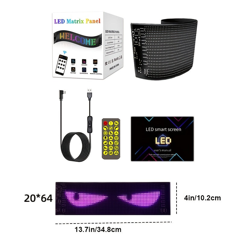 Programmable Scrolling LED Car Sign with App & Remote Control, USB Powered DIY Text Animation Graffiti Pattern, Rolling Display for Trucks SUVs Store Bar Hotel