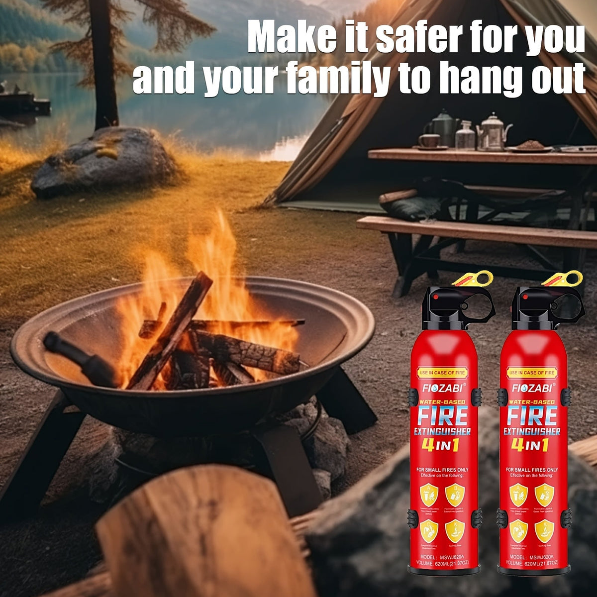 Portable Fire Extinguisher Spray 4-in-1 – Water-Based 0.5-A:21-B:C:5K with Mounting Bracket for Car, Home, Kitchen & Garage