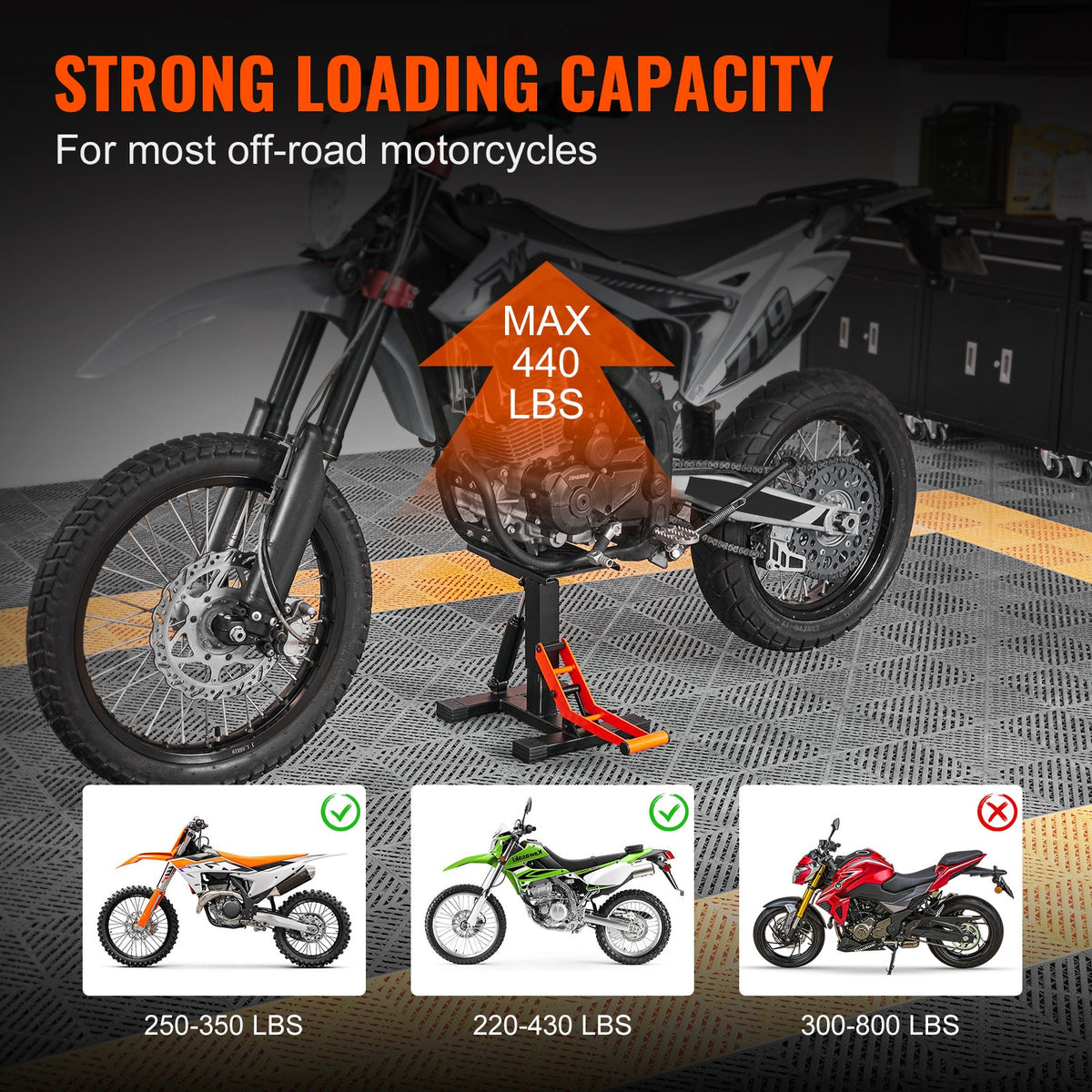 Hydraulic Motorcycle Lift Table 440LBS – Dirt Bike & ATV Scissor Jack Stand with Adjustable Height, Locking Safety Pin & Heavy-Duty Steel Frame