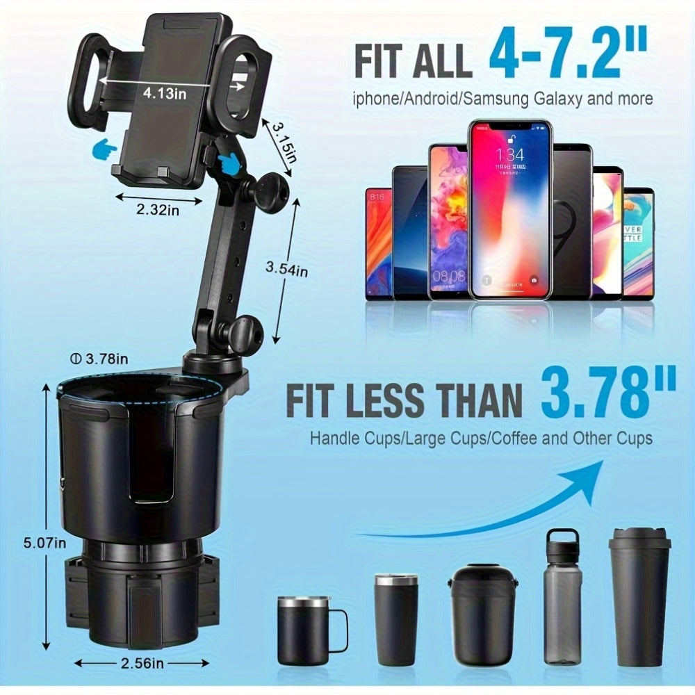 Car Cup Holder Extender 2-in-1 – Swivel Phone & Cup Holder for Car SUV Truck with Shock Trim, Black