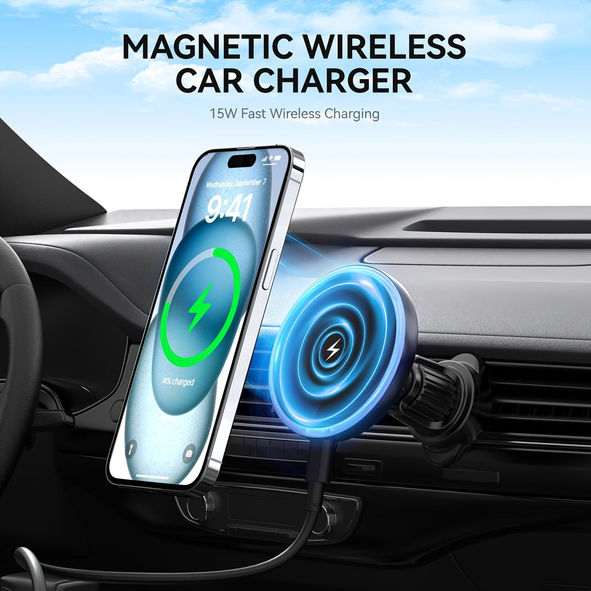 MagSafe Car Mount 15W Magnetic Wireless Charger – Air Vent Phone Holder for iPhone 16 15 14 13 12 Pro Max, LED Indicator, Mag-Safe Compatible