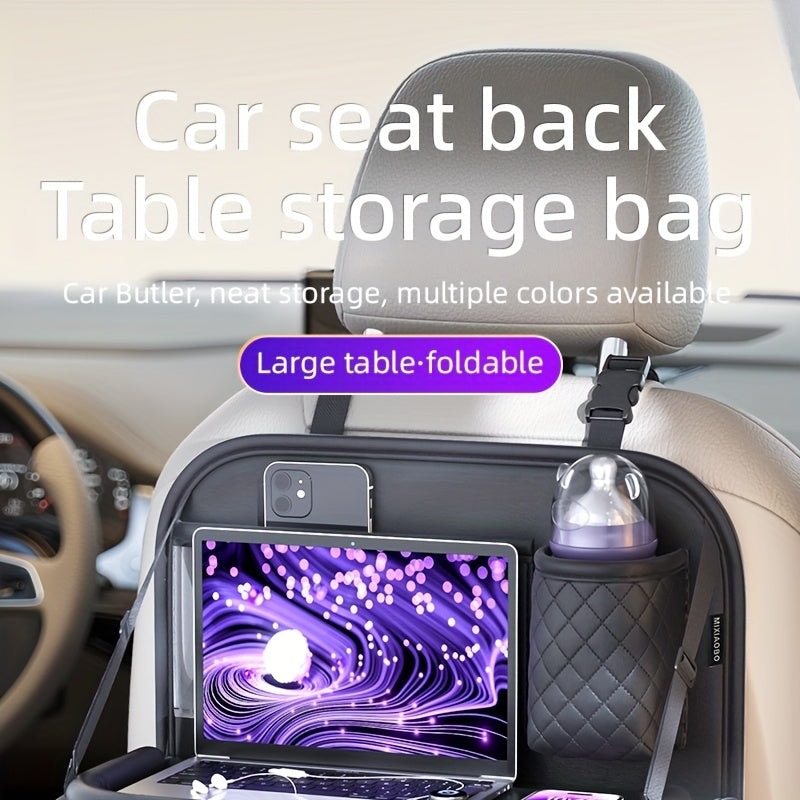 Car Seat Back Organizer Faux Leather with Tablet Holder Cup Holder Mesh Pockets Foldable Backseat Storage Bag for Kids Adults Universal Fit Black Beige Brown
