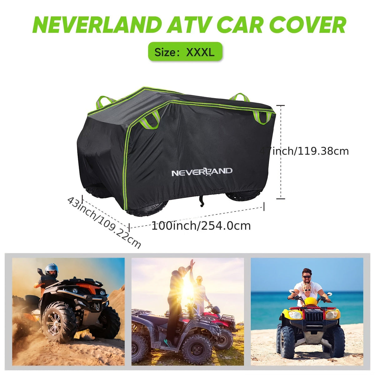 ATV Cover Waterproof 190T Polyester UV Protection Windproof Dustproof Universal Fit Quad Bike with Reflective Strip & Storage Bag