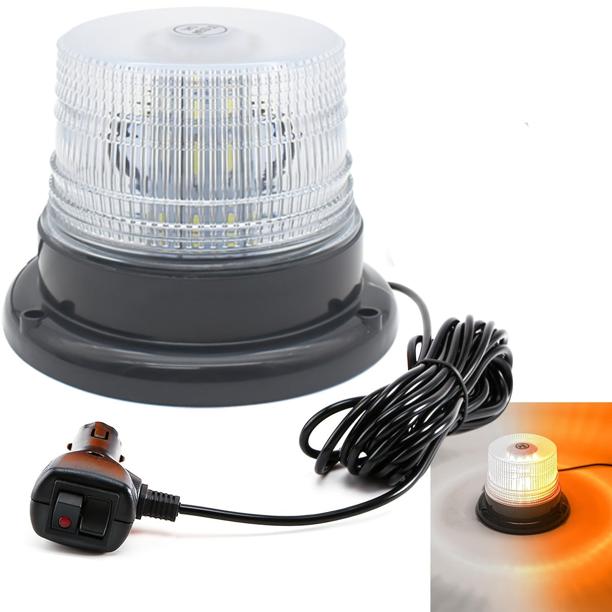 LED Beacon Warning Light Magnetic Base - 40 LEDs, 12V 24V Strobe Safety Light for Truck Forklift Tractor Snow Plow, Amber Blue Red Green White Purple