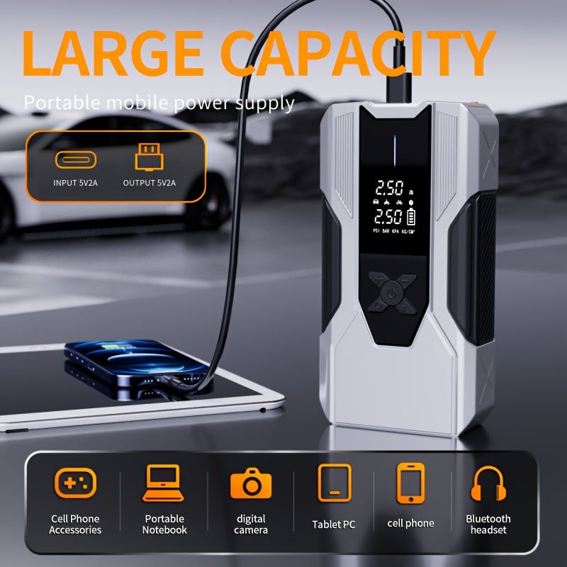 Jump Starter 10000A 12-in-1 – Portable Car Battery Booster with Air Pump, Flashlight & Power Bank for Cars, SUVs, Motorcycles & Diesel Engines