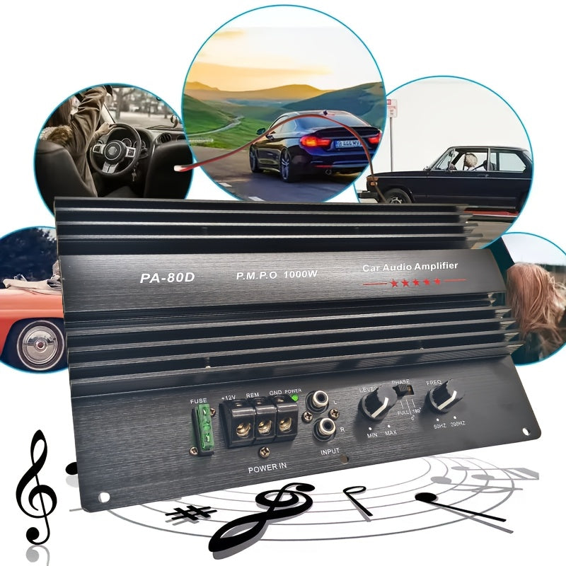 Car Subwoofer Amplifier Board 1000W Peak 600W RMS – PA-80D | 12V Mono Bass Amp for 8" 10" 12" Speakers | 0.01% THD