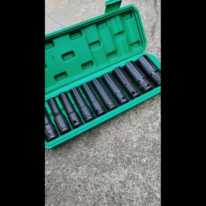 1/2 Inch Drive Deep Impact Socket Set – Chrome-Molybdenum Steel, Works with Electric & Pneumatic Drills, Tire Removal & Auto Repair, Storage Case Included (Black / Upgrade Green)
