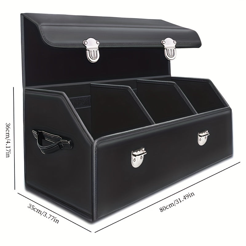Car Organizer Box PU Leather Multi-Compartment - Foldable Large Capacity Storage for SUV Truck Camper & Workspace, Durable Auto Interior Accessory