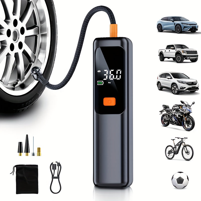 Portable Tire Inflator Wireless, Digital LED Air Compressor Pump, Auto Pressure Shutoff, USB Rechargeable, for Car Bicycle Motorcycle Basketball