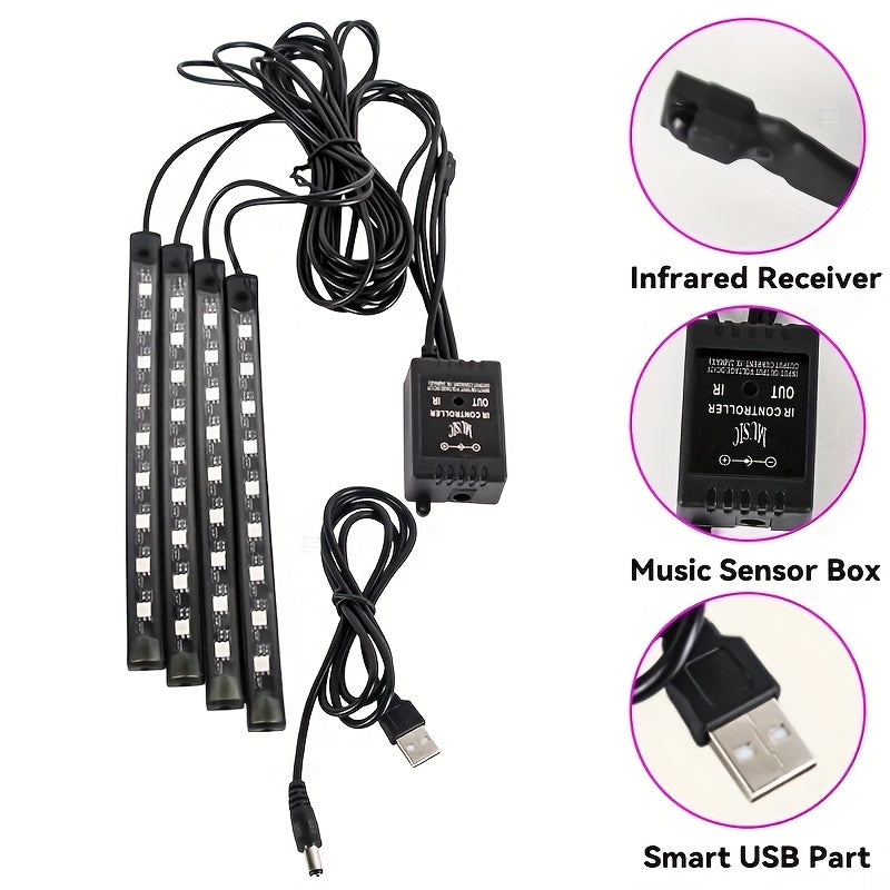 Car LED Ambient Light Strip – USB Powered Neon Footwell Interior Atmosphere Light, High Brightness, Easy Install, No Battery Required