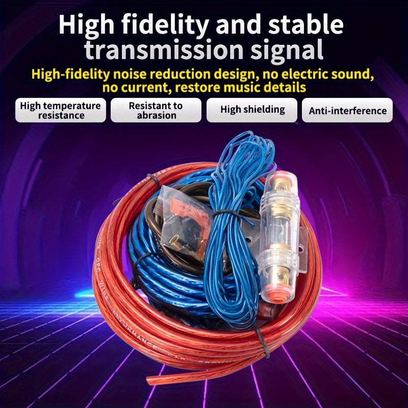 10 Gauge Car Amplifier Wiring Kit – BL-8 | Copper Core Power & RCA Audio Wire for Car Audio & Subwoofer Installation | ≤36V
