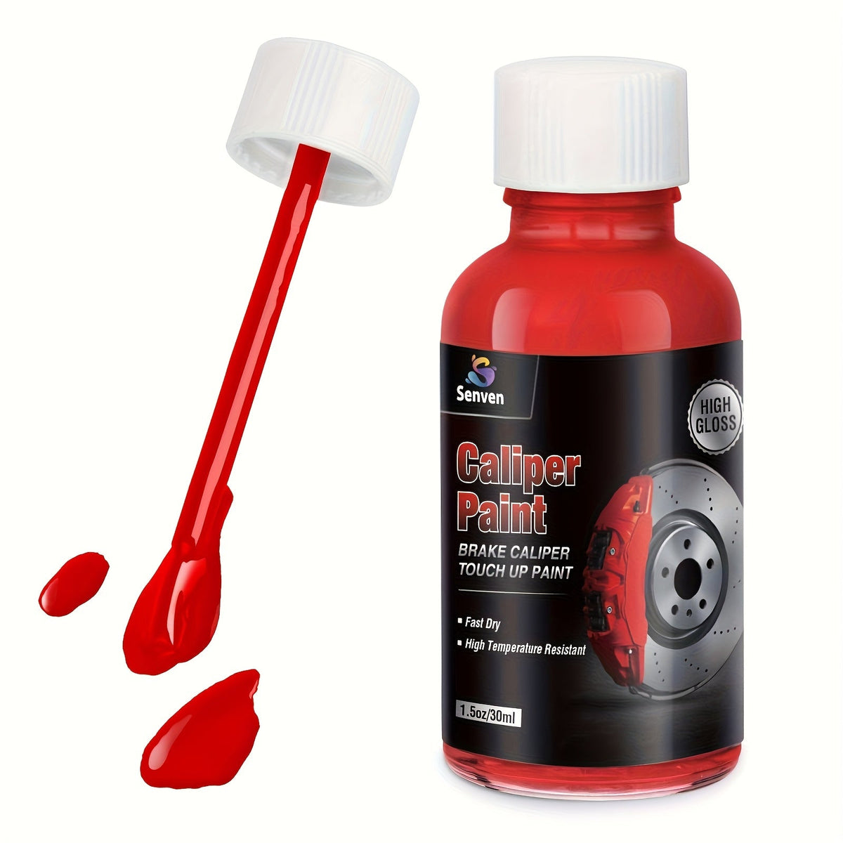 Brake Caliper Paint Gloss Red – High-Temp Heat Resistant Touch-Up Auto Paint for Calipers & Rotors, 1.5oz Chemical-Free Formula