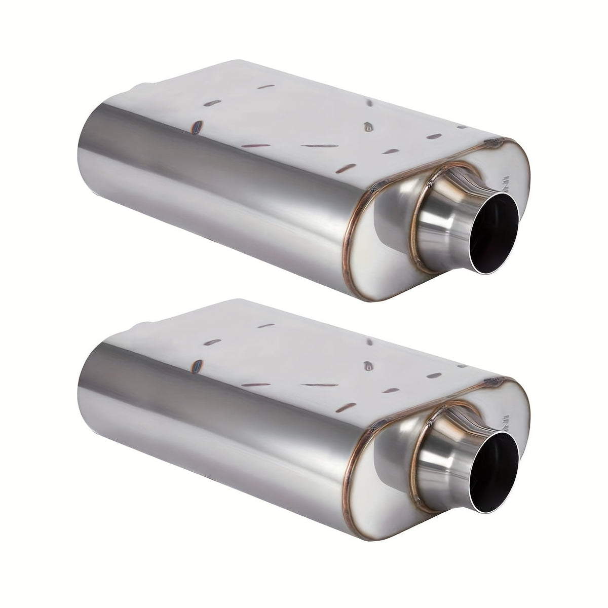 Stainless Steel Exhaust Muffler 2-Pack, High-Performance Chamber Design Aggressive Sound, 17" Center In/Center Out, 2.5" & 3.0" Inlet/Outlet, Universal Fit Cars & Trucks