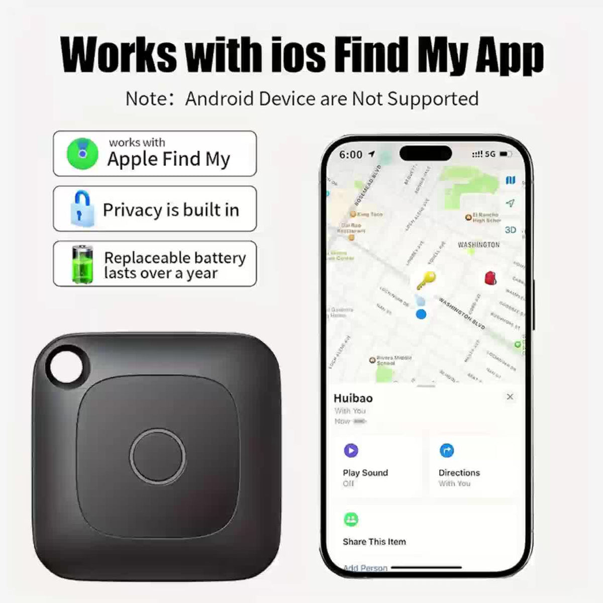 GPS Tracker Portable Real-Time Location Device - Global Coverage, for Keys Wallet Pets Luggage, iOS & Android Compatible, 1 2 or 4 Pack