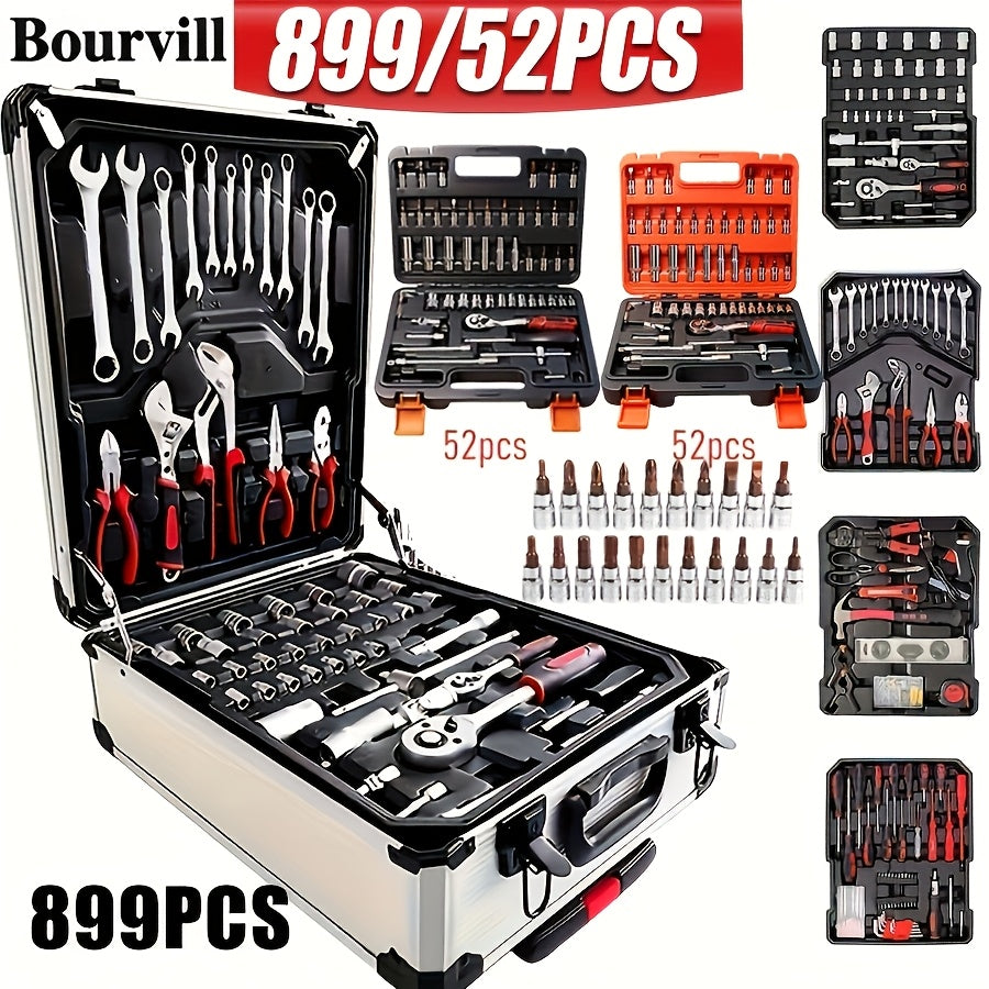Professional Tool Set 52pcs Portable Toolbox Multi-Function Home Car Repair Kit for DIY Enthusiasts Mechanics Gift White Black