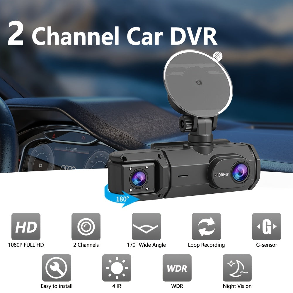 Dual Dash Cam 1080P HD Front & Cabin – 2" IPS Screen, 170° Wide Angle, ADAS, Night Vision, 24H Parking Mode, G-Sensor Loop Recording, No SD Card