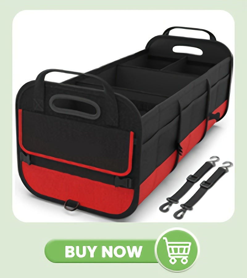 Foldable Car Trunk Organizer 95L 25gal 4 Compartments 2 Retractable Straps Collapsible Multi-Pocket Storage for SUV Truck Minivan Travel Camping Shopping Black