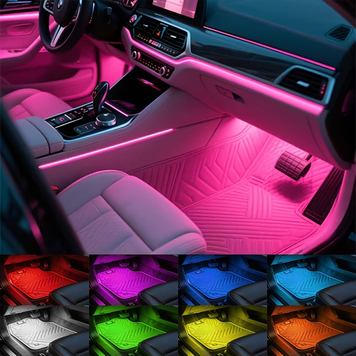 RGB Car Interior Ambient Light 48 LED Under Seat Lighting Kit App Control USB Remote 16 Million Colors for All Car Models No Battery Required