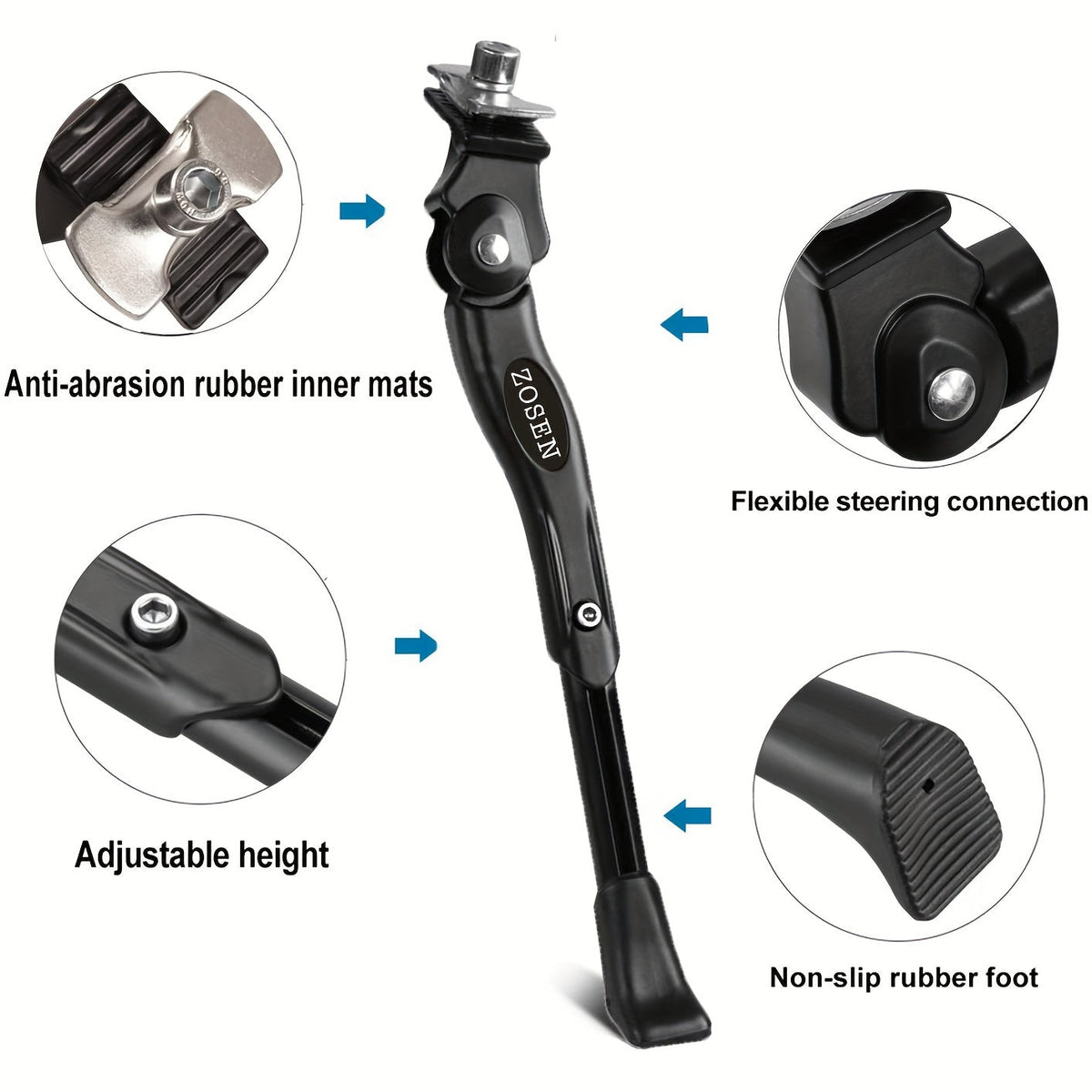 Bike Kickstand Adjustable Aluminum Alloy – Strong Side Stand for 24-29 Inch Bicycles, Mountain Bike & Road Bike