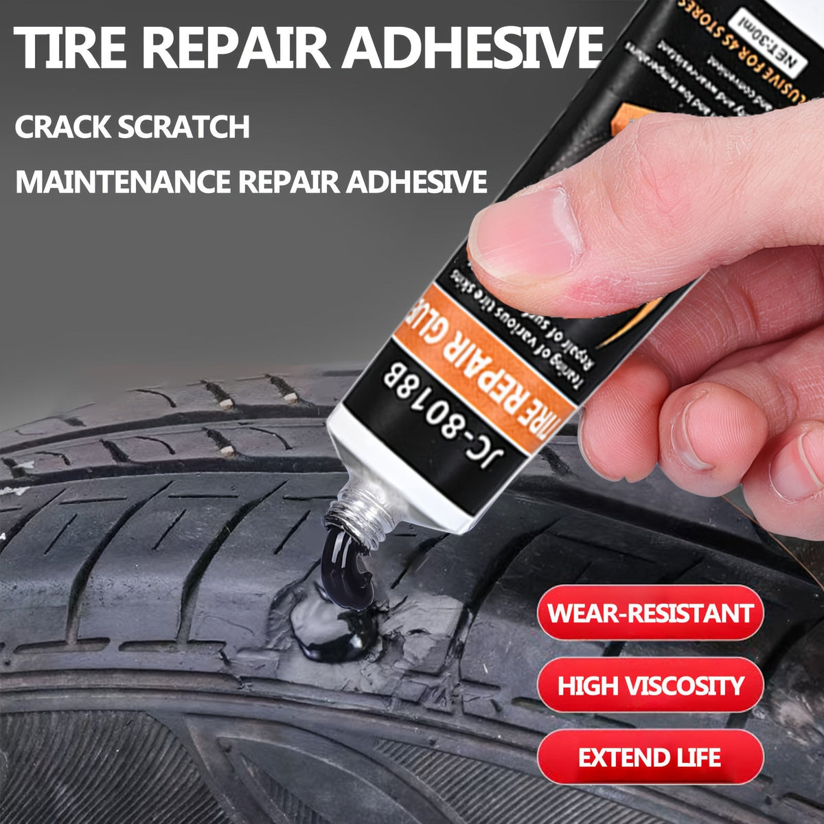 Tire Repair Adhesive Gel – Sidewall Rubber Glue Kit with Scraper & Tip | Car, Motorcycle, Bike, Truck & Tractor | 30ml / 50ml