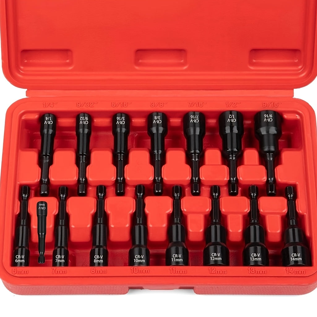 Magnetic Socket & Screwdriver Set 10-54pcs, 1/4" Hex Shank Impact Driver Bits, Chrome Vanadium Steel, SAE & Metric Nut Driver Drill Bit Kit — Canvas Bag or Red Box