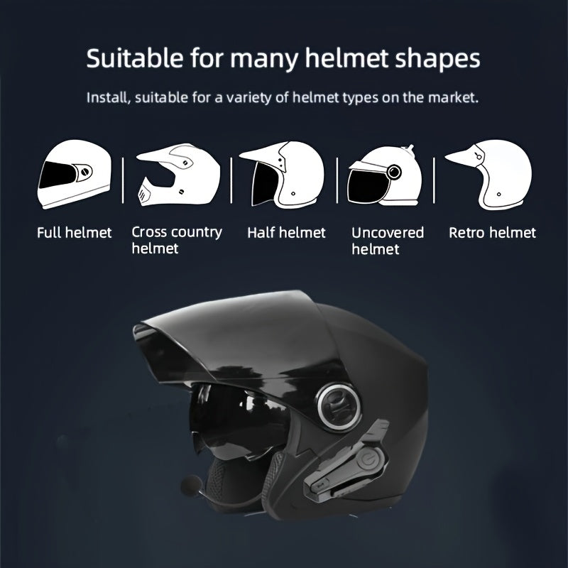Motorcycle Helmet Bluetooth Intercom Headset – Wireless 2-Rider Communication, Compatible with Full-Face, 3/4 & Open-Face Helmets