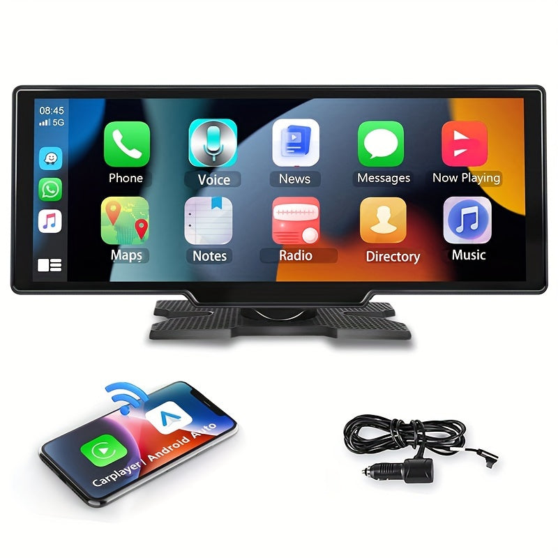 Portable Car Stereo with Wireless CarPlay & Android Auto, 10.26 Inch 1080P Touchscreen Car Radio Receiver with Voice Control, FM Transmitter, Backup Camera Support & Handsfree Calling for All Vehicles