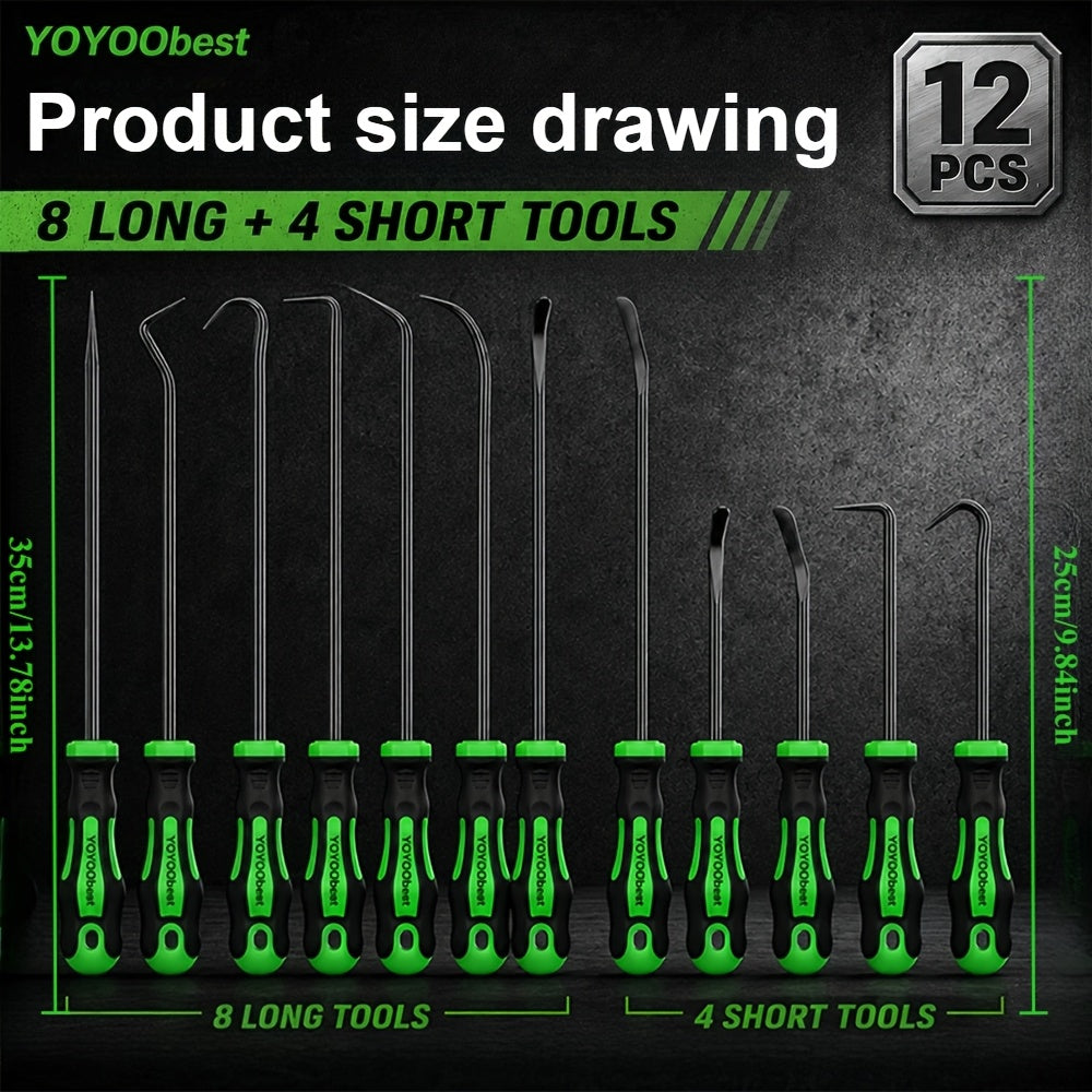 Pick and Hook Tool Set 12-Piece with O-Ring Picks & Multi-Angle Hooks for Oil Seal Gasket Removal – Non-Slip Grip for Car Truck RV Boat