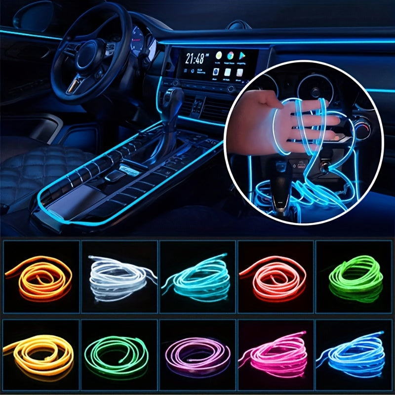 RGB Car Interior Ambient Light Kit - App & Voice Control, 8-Color LED Atmosphere Lighting for Dashboard Roof Console, USB Powered