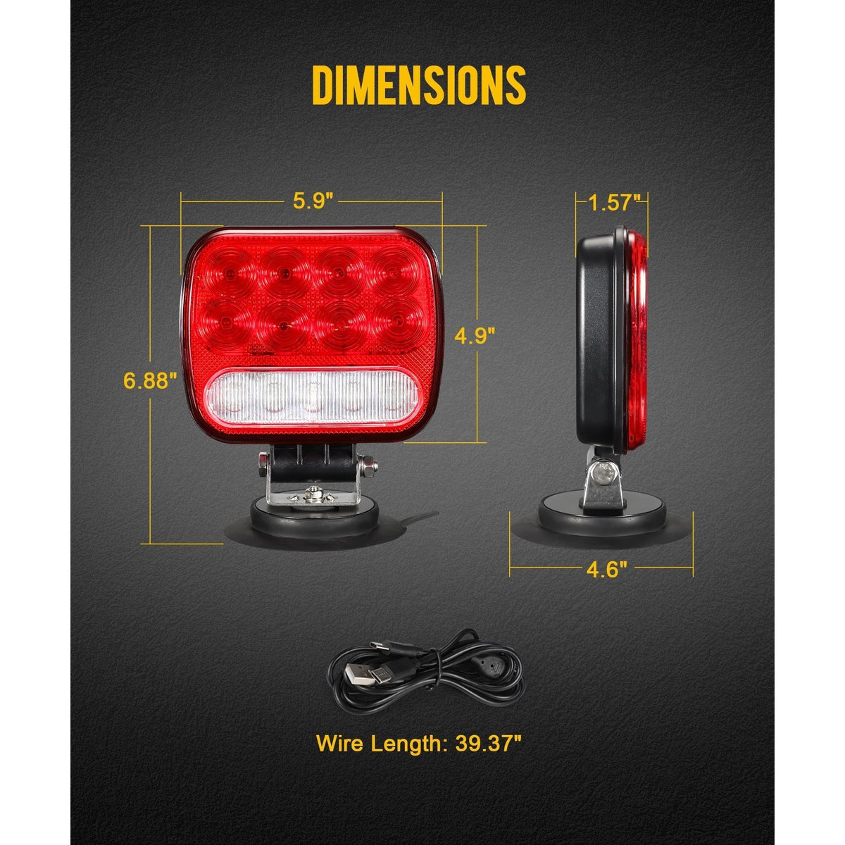Wireless Magnetic Trailer Lights Kit 26 LED Stop Turn Brake Reverse 7-Pin Plug 12-24V IPX5 Waterproof for Trucks Trailers Towing