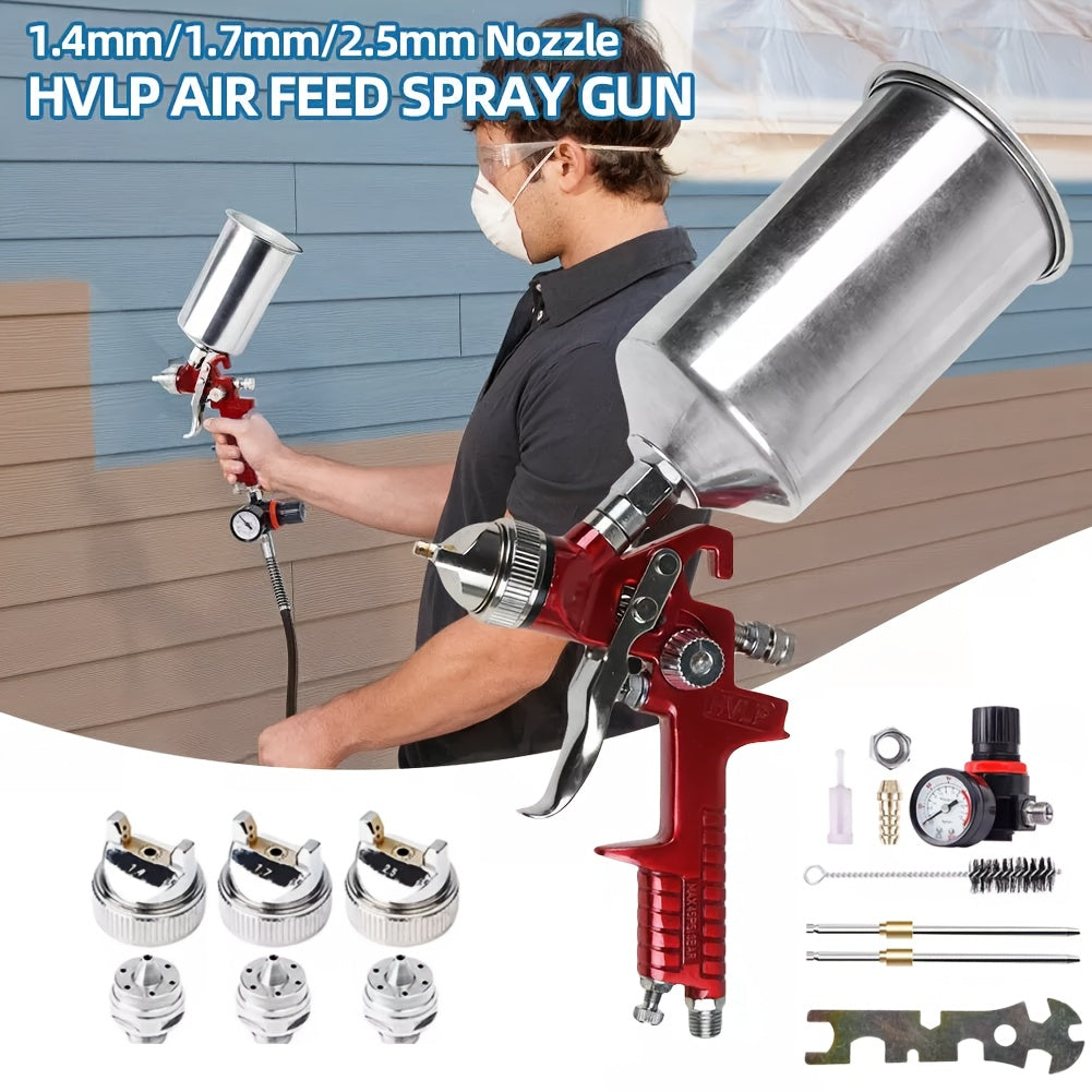 HVLP Gravity Feed Spray Gun Set – 1.4/1.7/2.0mm Nozzles, 1000cc Aluminum Cup for Automotive Painting, Base Coat, Clear Coat & Touch-Up