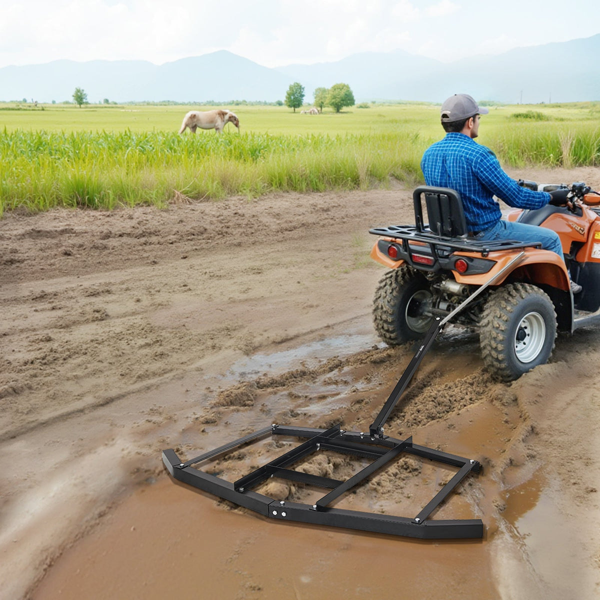 Tow Behind Drag Harrow 66"/74"/84" – Heavy-Duty Q235 Steel ATV UTV Tractor Pull Behind Rake for Gravel Driveway Lawn Arena Leveling