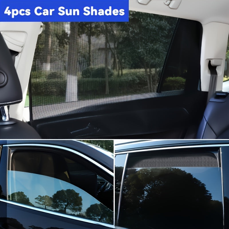 Magnetic Car Sunshade Curtains 4pcs – Black Mesh UV Protection & Heat Insulation, Easy Install on Window or Windshield