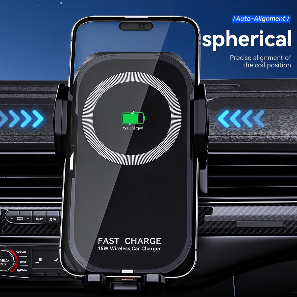 Wireless Car Charger Mount 15W Auto-Clamping – Fast Charging Air Vent Phone Holder for iPhone 16 15 14 13 12 Pro Max & Samsung Galaxy