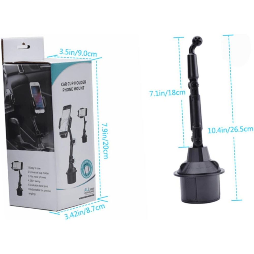 Car Cup Holder Phone Mount Adjustable Cradle, Universal Smartphone Stand for Car Cupholder, Stable Clip Bracket for All Mobile Phones, Black