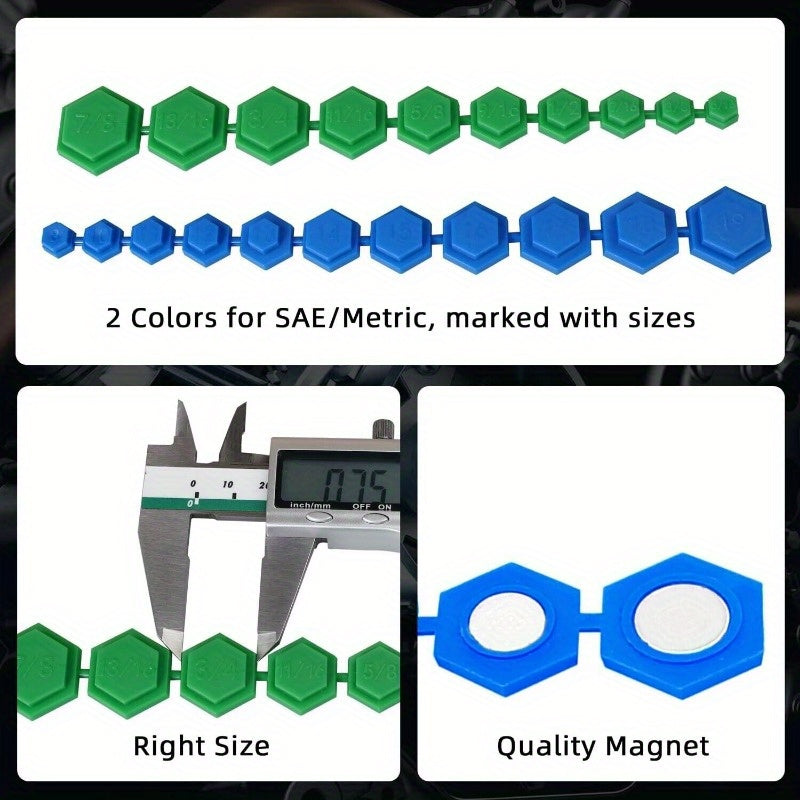 21-Piece Magnetic Socket Set – SAE (5/16–7/8") & Metric (8–19mm), Color-Coded Hex Profile, for Mechanics, Auto Repair & DIY Home Projects