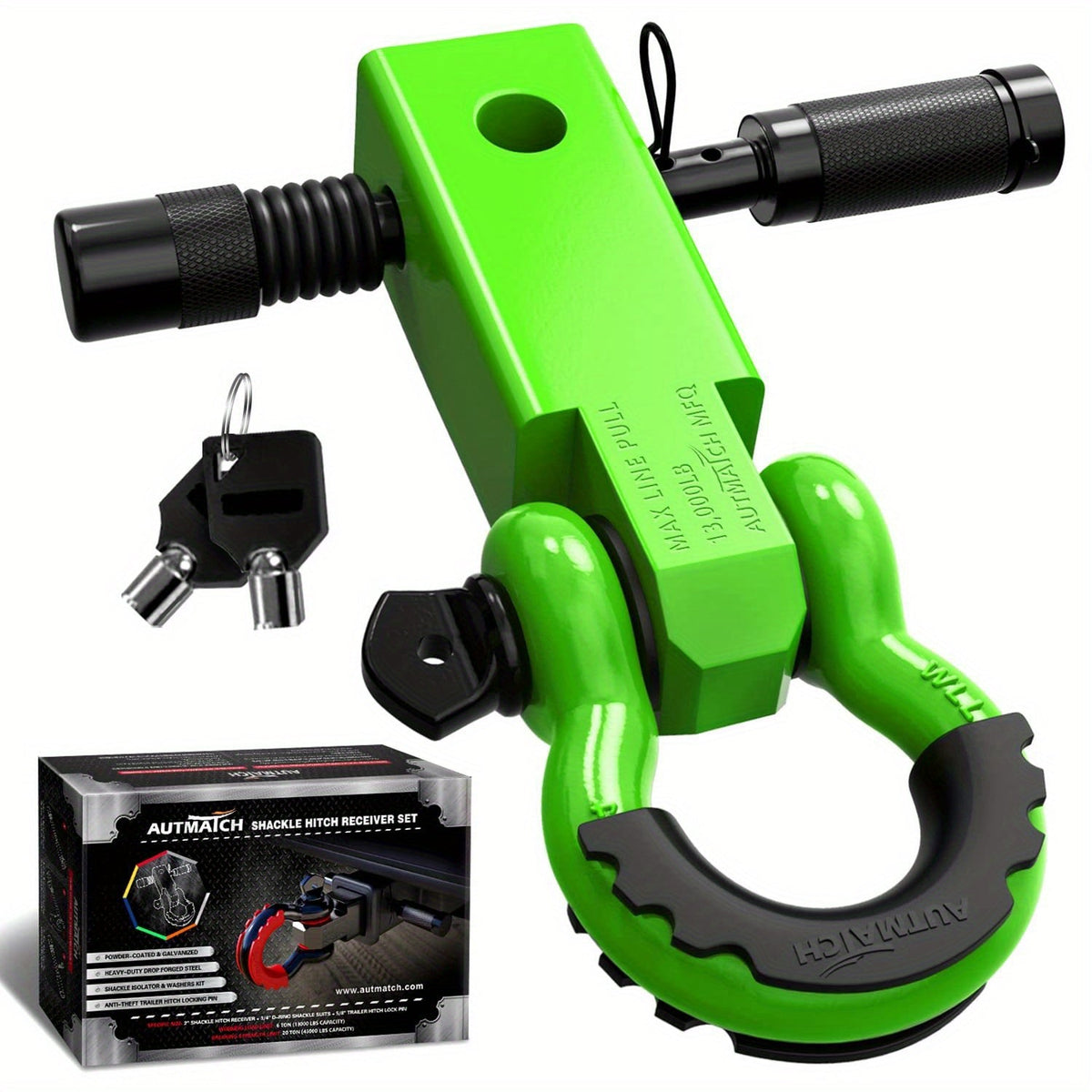 Shackle Hitch Receiver Kit 2 Inch Heavy Duty 45000LBS Break Strength Drop-Forged Steel with Lock Pin & D-Ring for Truck RV ATV Boat Recovery